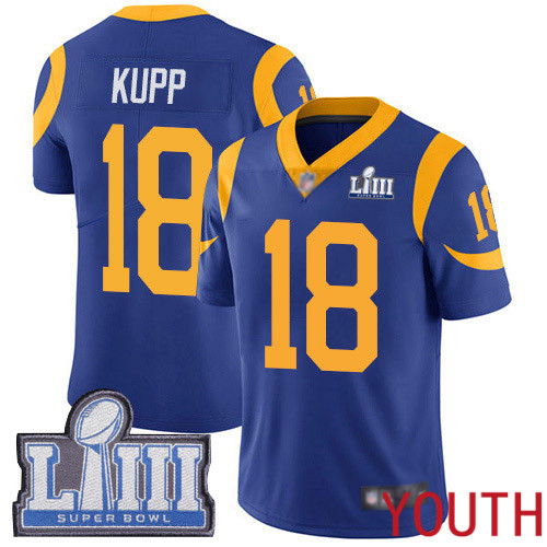 Los Angeles Rams Limited Royal Blue Youth Cooper Kupp Alternate Jersey NFL Football #18 Super Bowl LIII Bound Vapor Untouchable